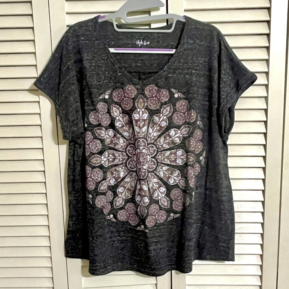 Style & Co. T-Shirt / Top * Size L (12-14) * Heather Gray * Excellent Cond.